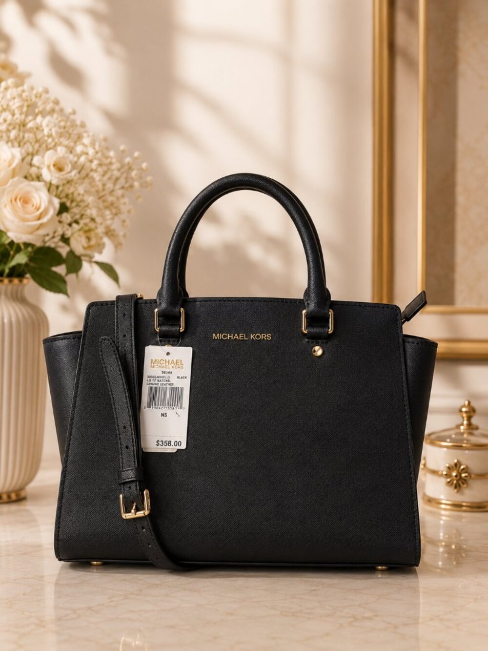 MICHAEL by Michael Kors Selma Black Large Satchel